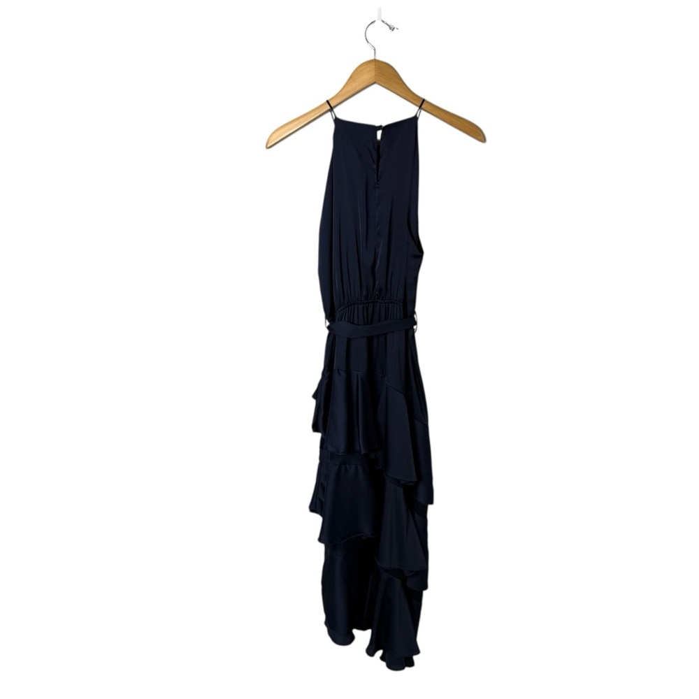 Petal and Pup Seychelles Navy Blue Midi Dress Size 4 Elegant Satin Formal - Picture 4 of 7